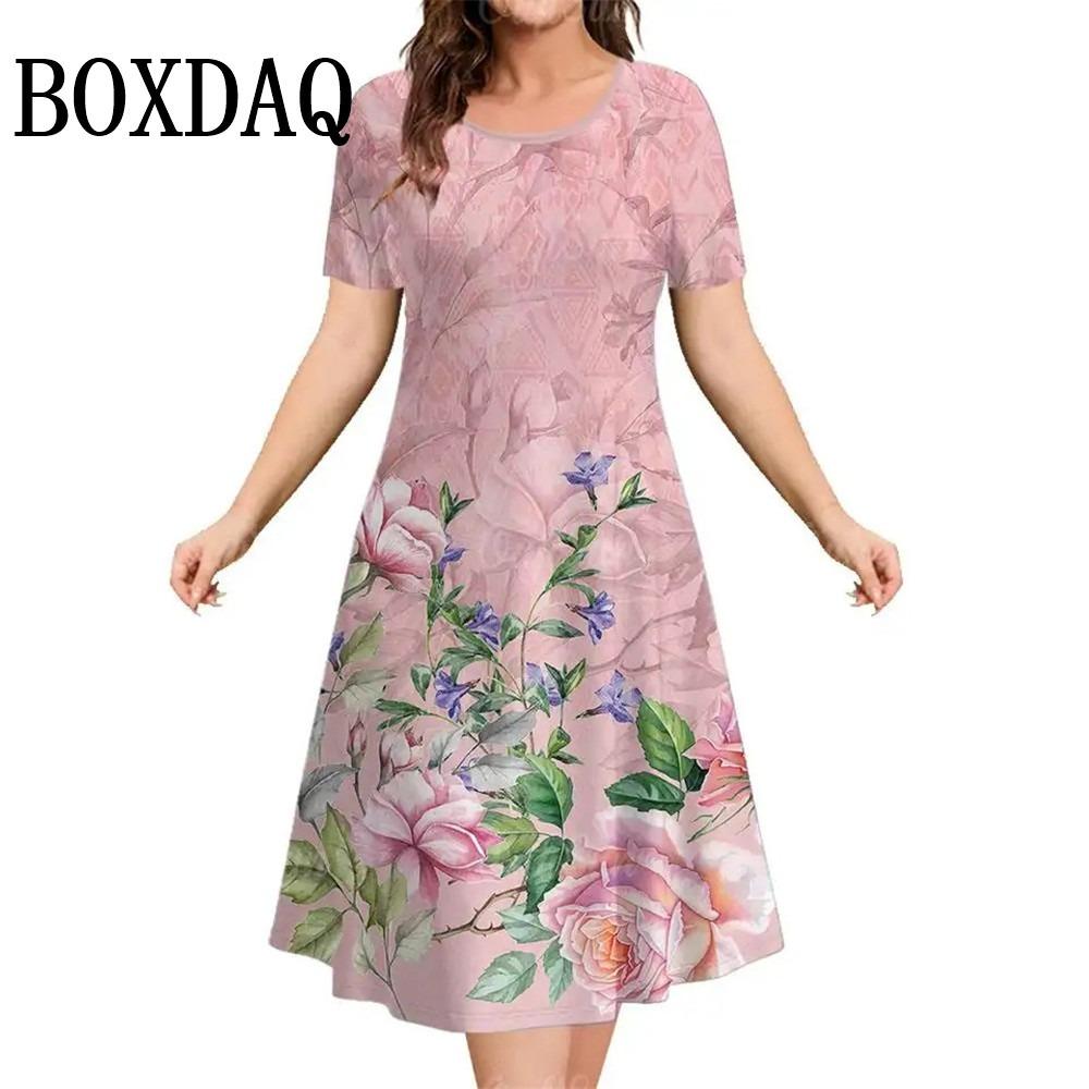 Fashion Women's Dresses Retro 3D Print Short Sleeved Summer Clothing Loose Casual Plus Size Flowers Dress For Woman