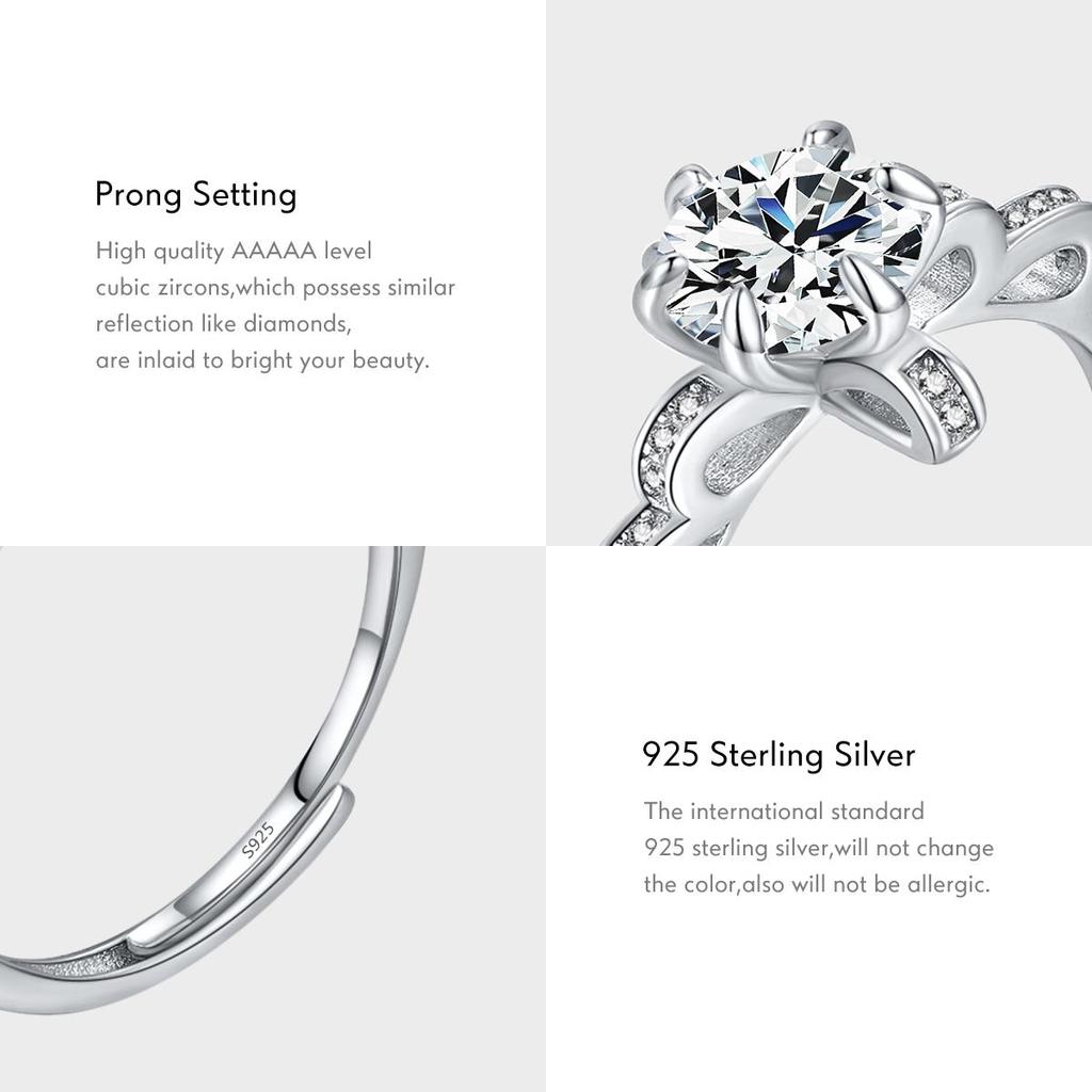 MODIAN Coroana orbitoare Inel reglabil din argint Sterling 925 Clasic rotund CZ 2CT Inele cu farmec pentru femei nunta bijuterii fine