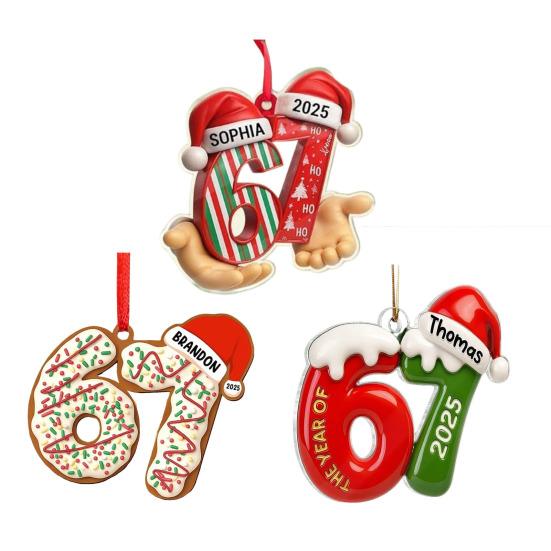 Christmas Pendant Striped Print Number 6 7 Charm 2D Acrylic Hanging Pendant Party Home Festive Cheer Holiday Decoration