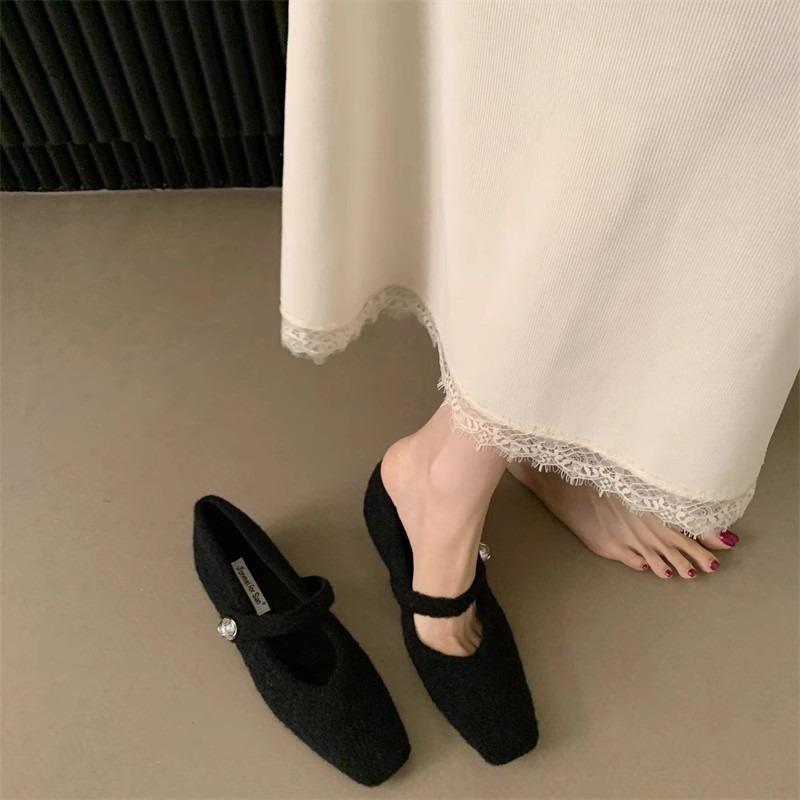 Fashion Autumn New Flat Shoes Women's Square Head Shallow Mouth Suede Soft Sole Anti-slip Wear-resistant Low-top Shoes