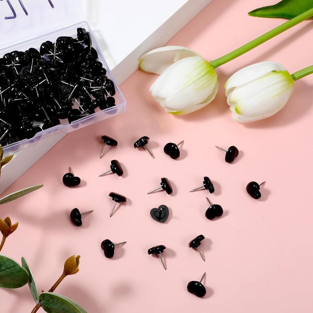 120 Pcs Black Heart Push P, Decorative Cute Push P for Travel Picture Photo Bulletin Board Wall DIY Craft Home School Office