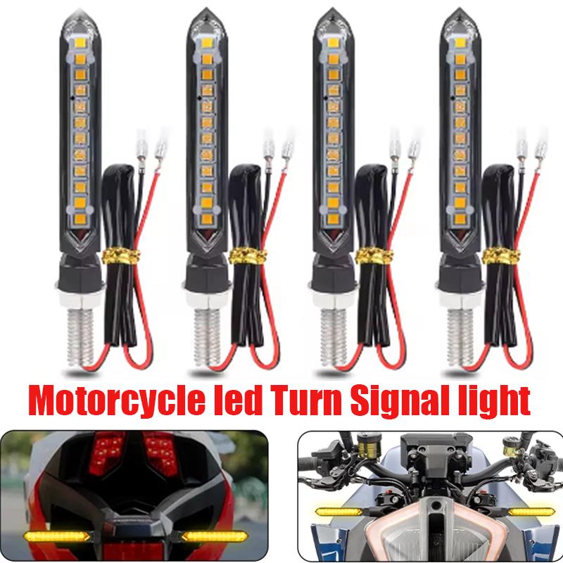 8mm Motorcycle LED Turn Signal Light Amber Blinker Indicators Lights Flowing Water Moto Rear Tail Signal Lamp 12led DRL Lamps