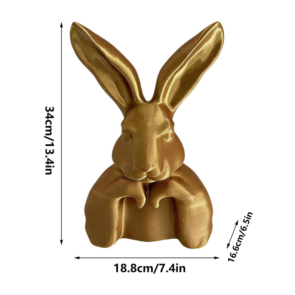 3D Printed Easter Bunny Ornament Gold Bunny Thinking Meditation Statue Decorative Sculpture Easter Dining Table Decoration