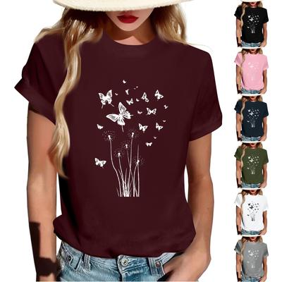 Women's Fashion Casual Printed Short Sleeve Round Neck Pullover Tops