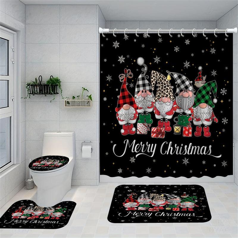 Christmas Series Shower Curtain Digital Printing Bathroom Shower Curtain Four-Piece Polyester Shower Curtain