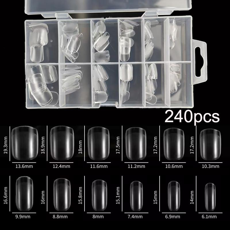 240Pcs/Box Half Matte XXS Almond Nail Tips Full Cover Soft Gel False Artificial Nails Extension Perfect for Extra Short Nail Beds