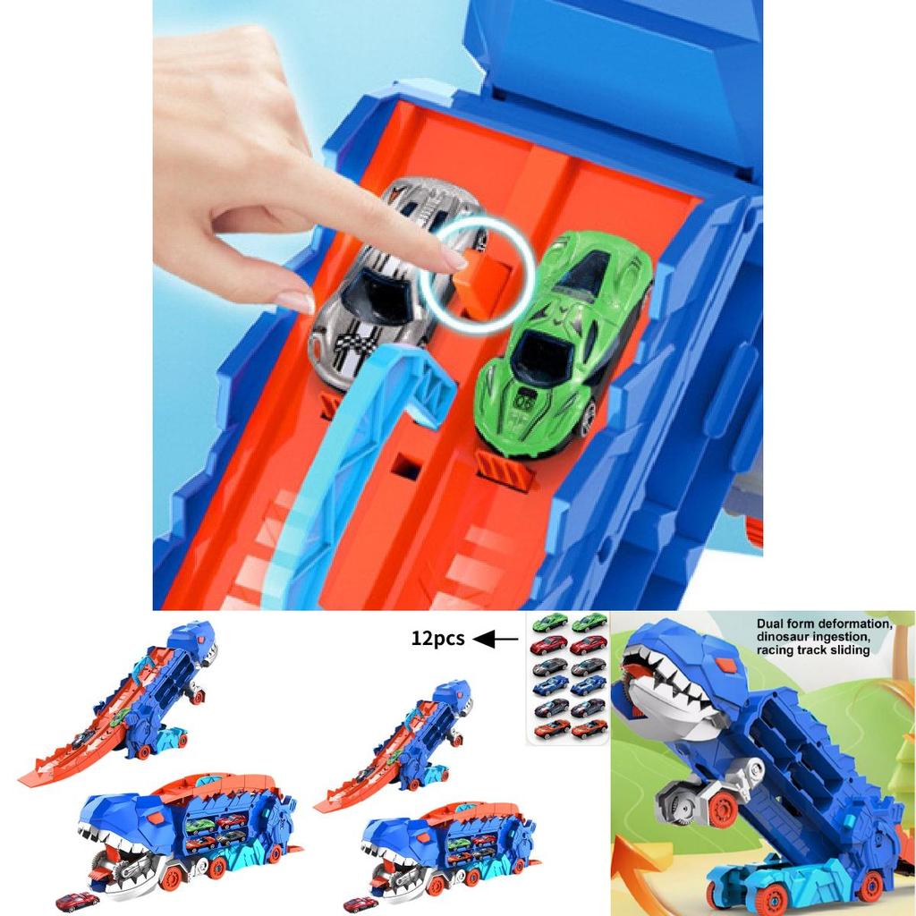 Dinosaur Themed Inertia Powered Sliding Track Playset With Collectible Toy Cars For Kids