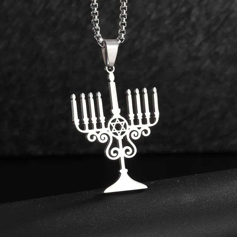 Stainless Steel Jewish Hebrew Tetragrammaton Wicca Pentagram Pendant Necklace Israeli Religious Amulet Jewelry