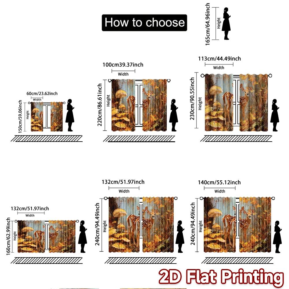2pcs, 2D FLAT PRINTING Curtains (Without Rod) Forest Fawns Halloween Festival Fashion Curtains Polyester Curtains Decorations