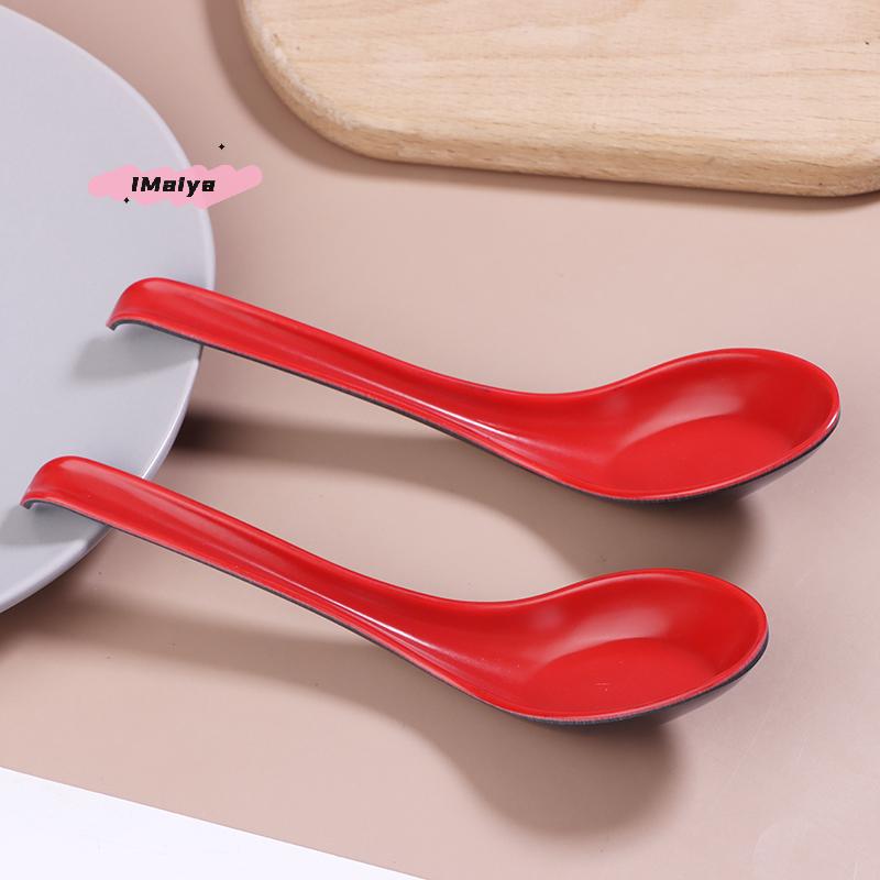 10Pcs Anti-Shock Melamine Porcelain Spoons Red & Black Dumpling Soup Spoon Kitchen Restaurant Bar Cutlery