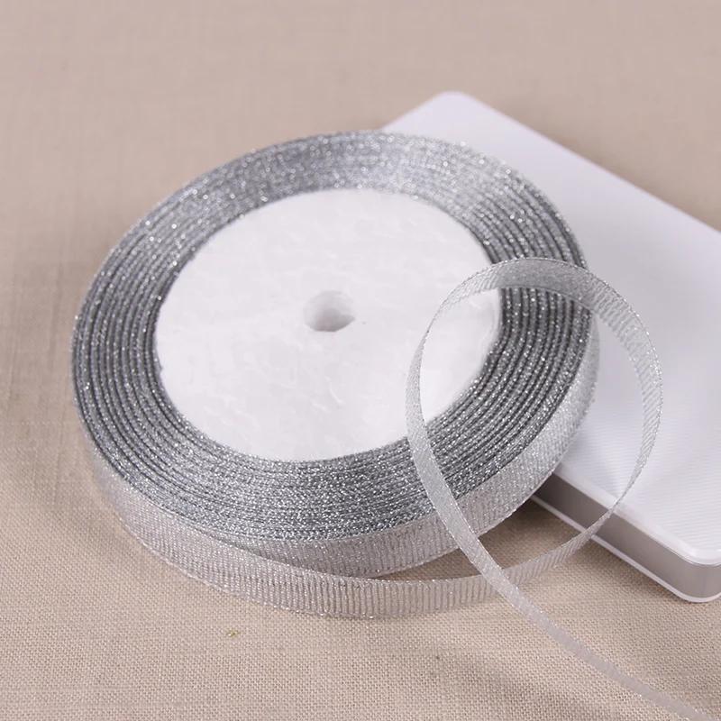 6mm 10mm 15mm 20mm 25mm 40mm 50mm 25 Jardów Złote Srebrne Brokatowe Wstążki Owijanie Prezentów Ślubnych Boże Narodzenie Halloween Impreza DIY Rękodzieło