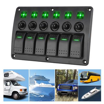 Marine Rocker Switch Panel 6 Gang Car Switch Panel Waterproof with Sticker Interior Parts LED Light 12~24V Circuit Control