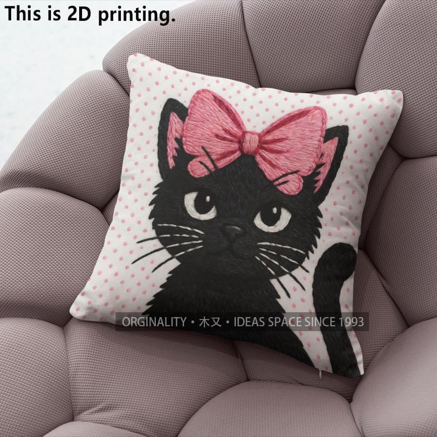 Cute Black Cat Pink Bow Decorative Pillow Covers Pattern Cushion Cover Suitable For Sofa Bedroom Car Pillow Cover
