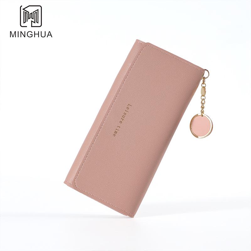 Женский корейский стиль, длинный кошелек на молнии - Модный однотонный клатч и кошелек для мелочи розовый
