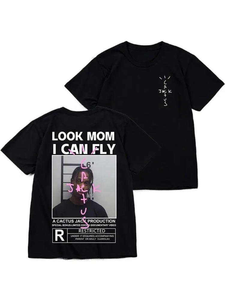 

Cactus Jack Высококачественная хлопковая унисекс футболка LOOK MOM I CAN FLY Футболка ASTROWORLD Хип-хоп повседневная уличная с коротким рукавом Футболки Топы M