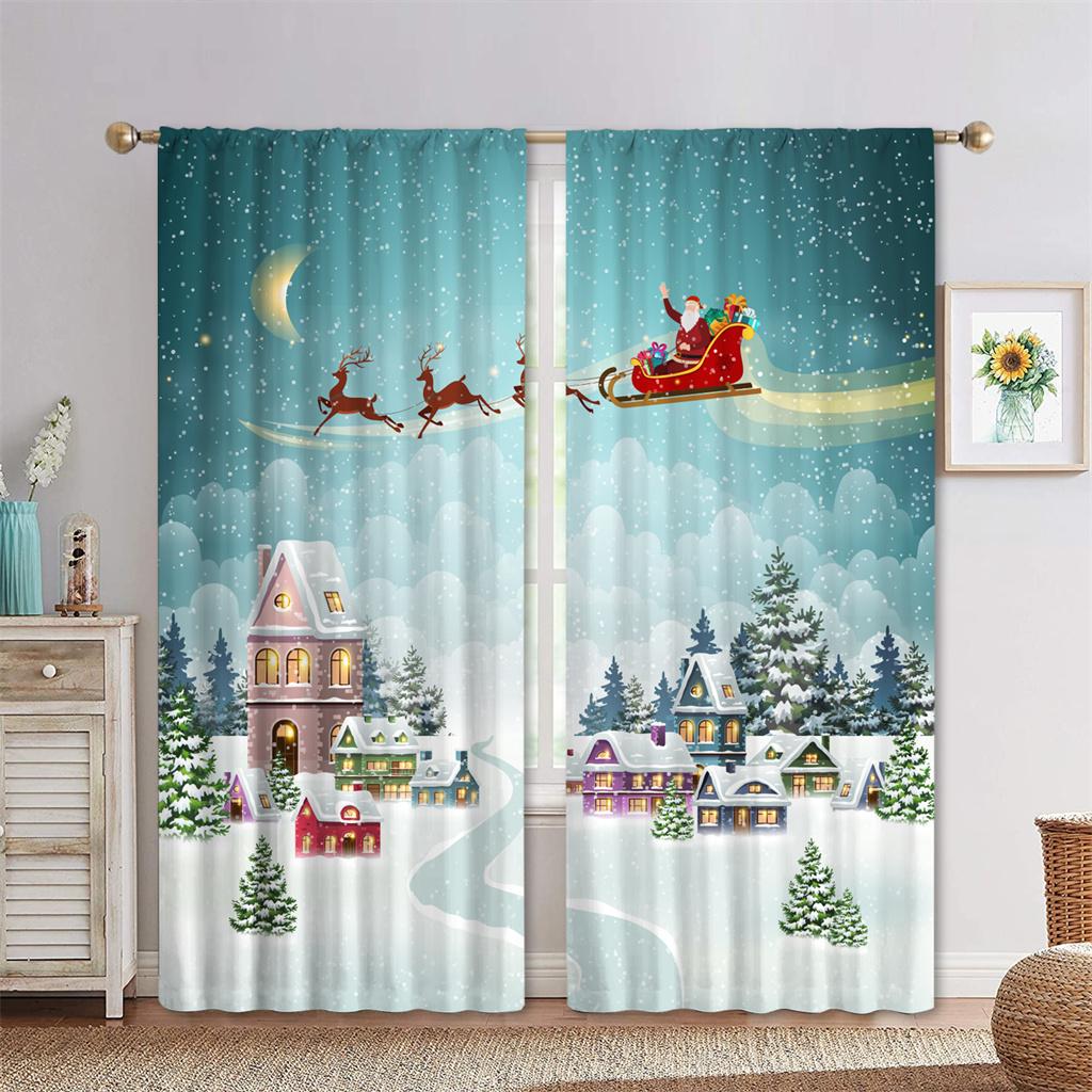 Winter Tree Curtains Living Room Bedroom Children Decor Christmas Curtain Xmas Festive Themed Window Darkening Polyester Ideal For Sitting