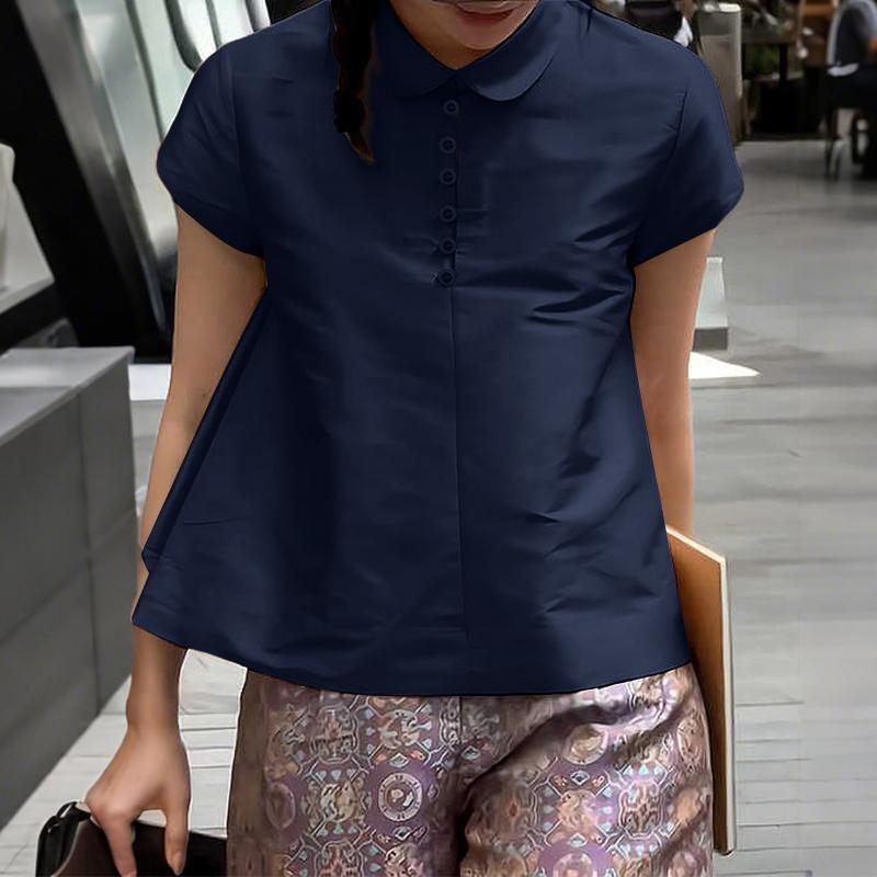 ZANZEA Women Summer Casual Doll Collar Short Sleeve Satin Blouse