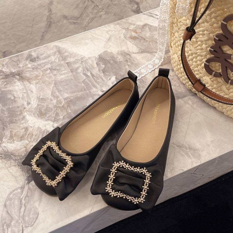 Fashion Black Low Heel Elegant Slip-on Office White Women's Flat Shoes Moccasins 39 Social Luxury Brand Stylish Spring Ladies Footwear