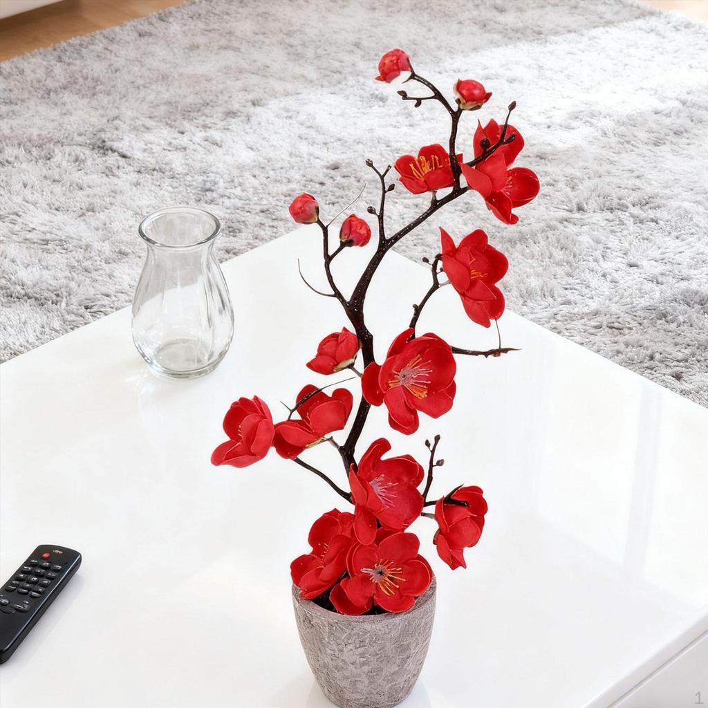 Künstliche Pflaumenblüte im Topf, Kunstpflanzen, Mehrzweck-Bonsai-Blume für den Innenbereich