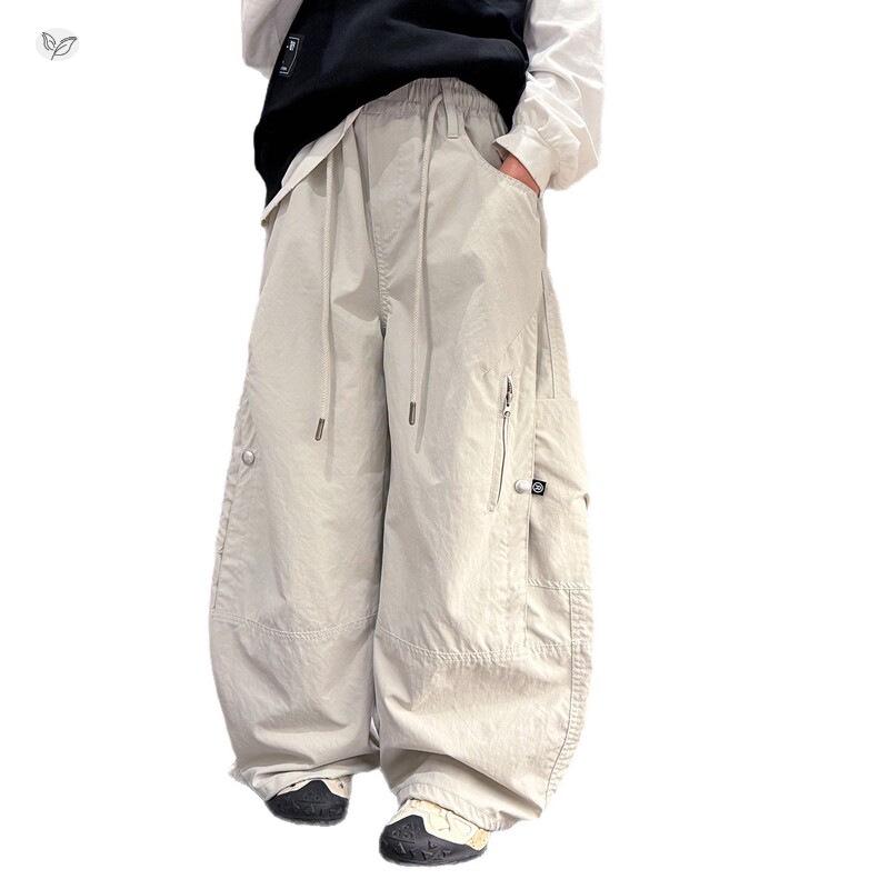 Boys' Korean Style Wide-Leg Cargo Pants with Big Pockets - 2026 Autumn Collection for Medium and Large Children