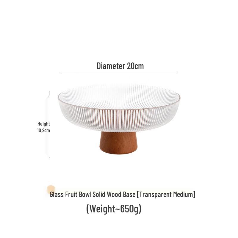 New Chinese Style Glass Fruit Plate with Solid Wood Base