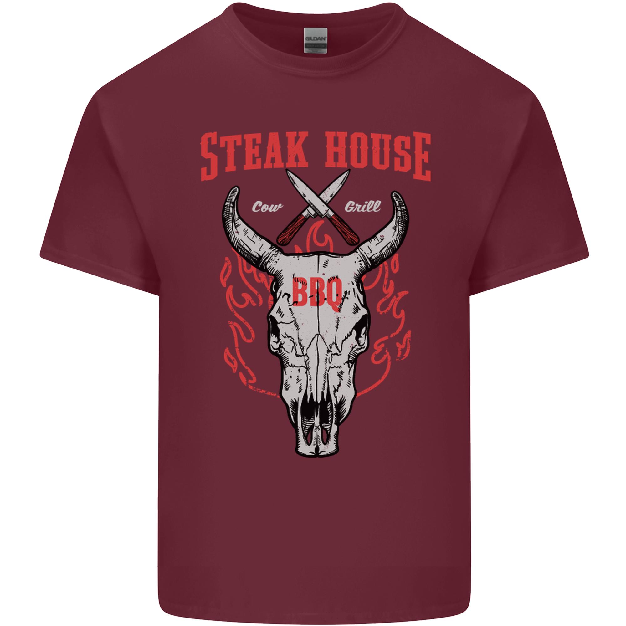 Steak House Bbq Cow Skull Grill Beef Food Unisexs Light Cotton Tshirt S