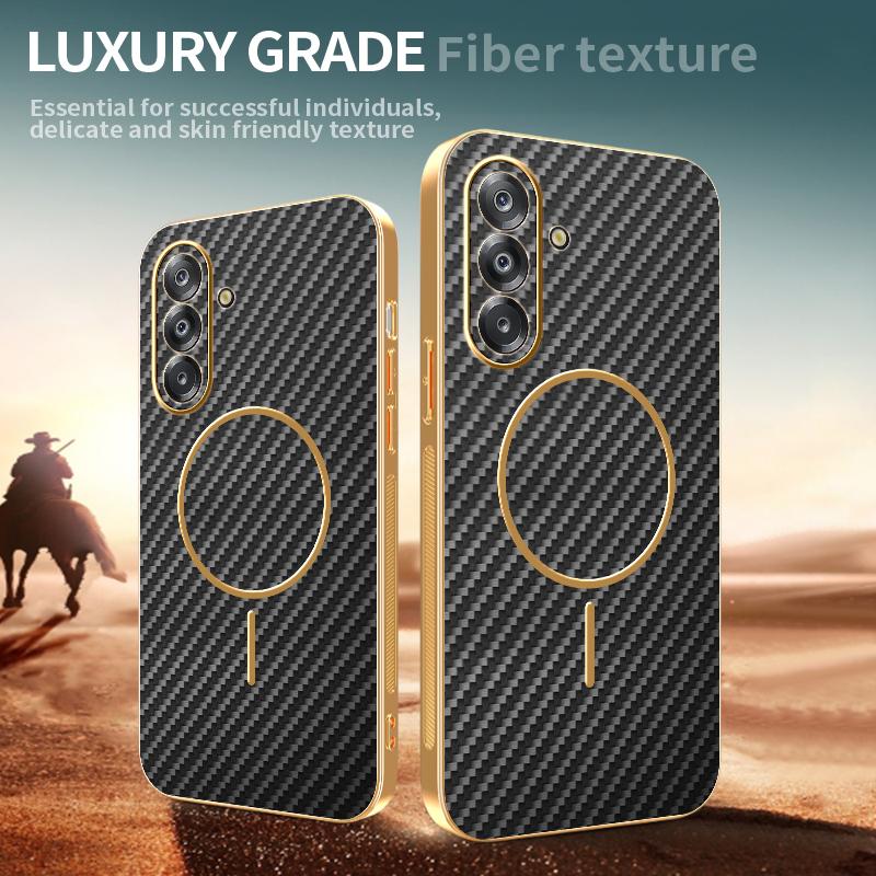 For Samsung Galaxy A26 5G Phone Case Carbon Fiber Textured Electroplated TPU Back Cover