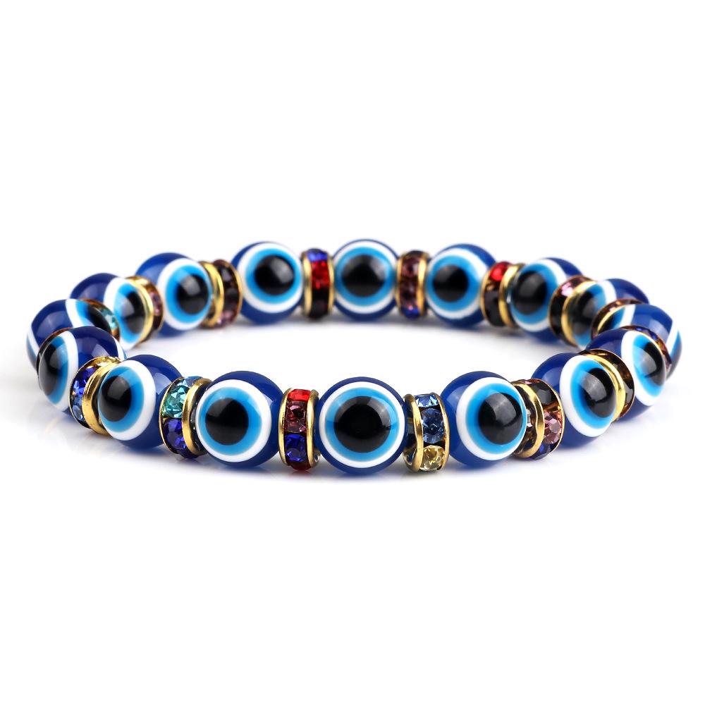 Devil s Eye Beaded Yoga Bracelet with Rhinestone Accents