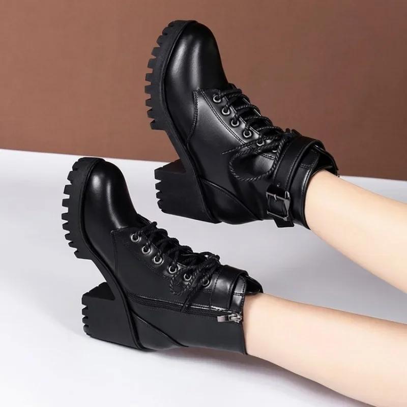 2025 Damen Winter Leder Damen Winterstiefel Dicke Wolle Warm Hochhackig Echter Stiefel Hochwertige Damen Schneestiefel Damenschuhe