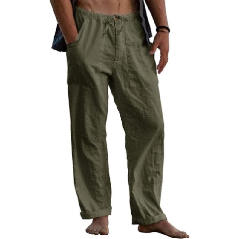 Herren-Leinenhose, locker, lässig, Sommer, Stretch-Taille, Kordelzug, lockere Hose