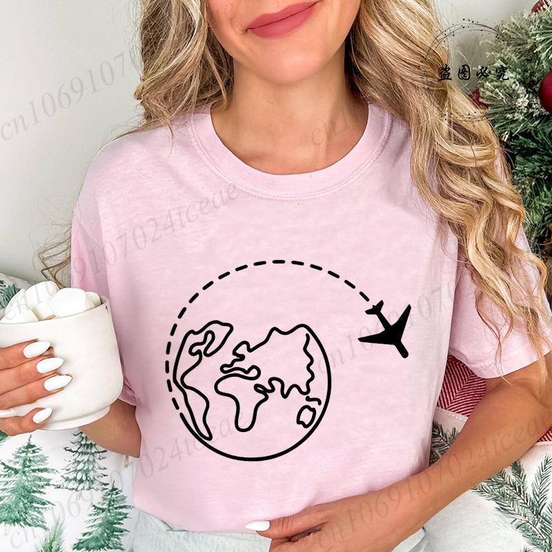 Global Traveling Travel Around The World T-Shirts for Women, Funny Airplane Tops Tees,trip Graphic Women's Men Tee Top Clothing