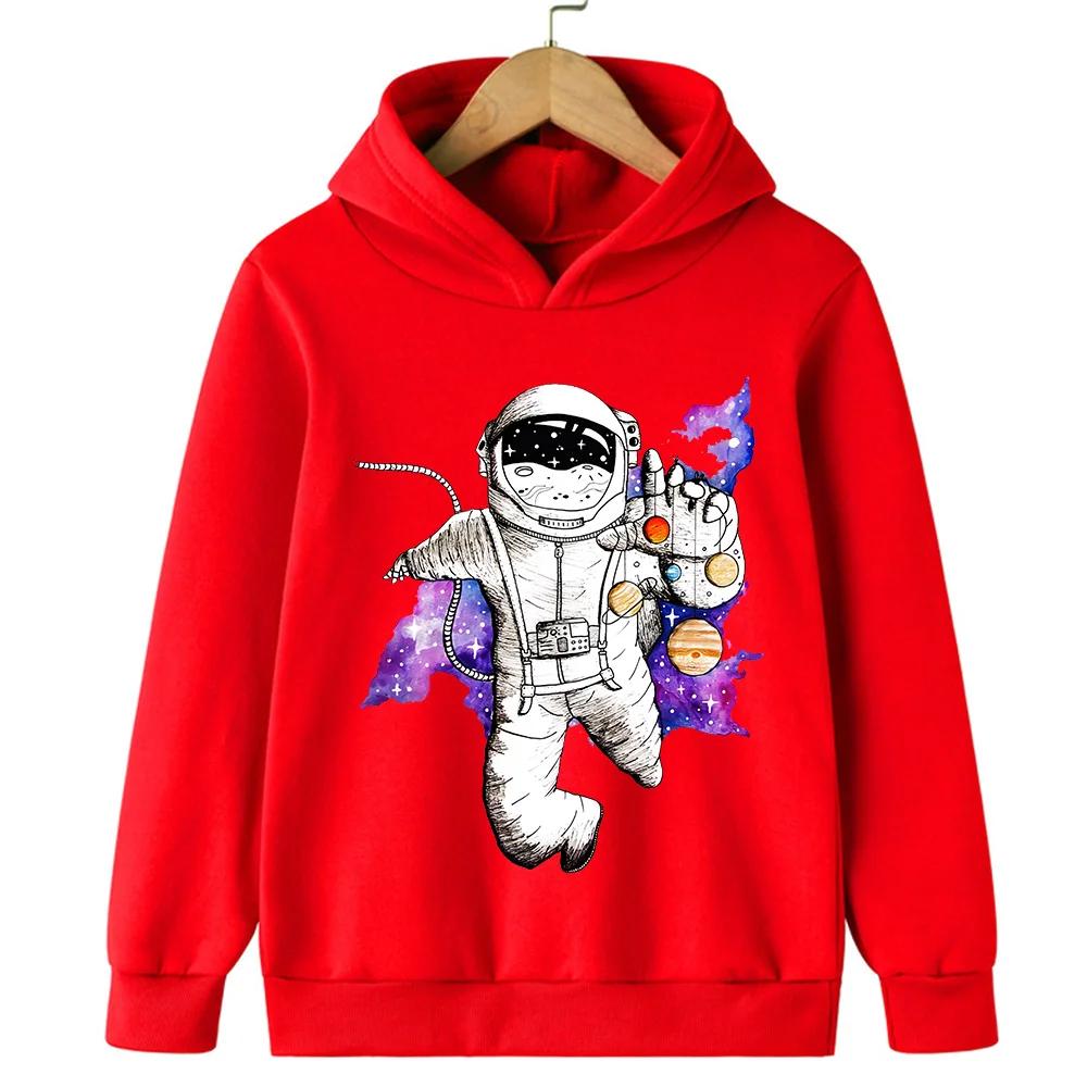 Creative astronaut pattern printed children's autumn college style fleece hooded sports hoodie