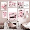 Pink Rose Paris Tower Posters and Prints Vintage Car Macaron Cake Wall Art Canvas Painting Wall Pictures for Living Room Decor