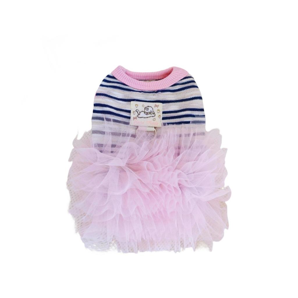 Pet Striped Vest, Cute Mesh Patchwork Dress, Sunscreen Pet Couple Outfit, Princess Style Fluffy Skirt Puppy Clothes