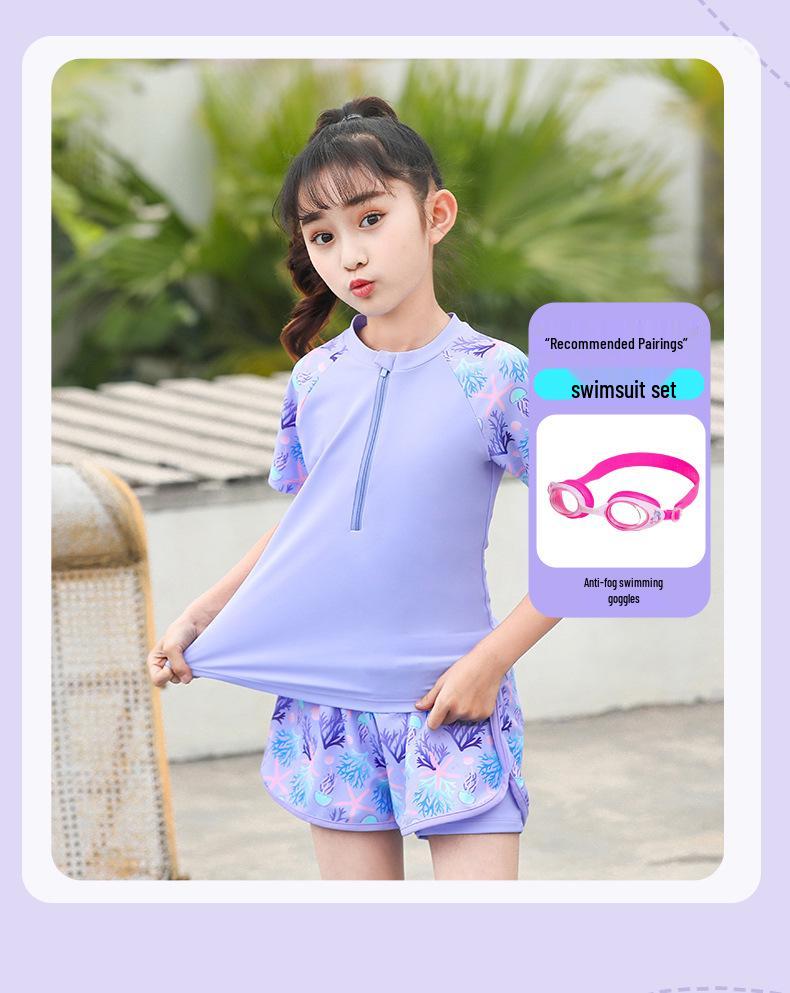 2025 New Japanese Floral Girls' Swimsuit Set with Swim Cap for Training