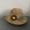 Straw hat female summer sweet handmade flower straw bucket hat ins sun visor hat sun hat travel hat