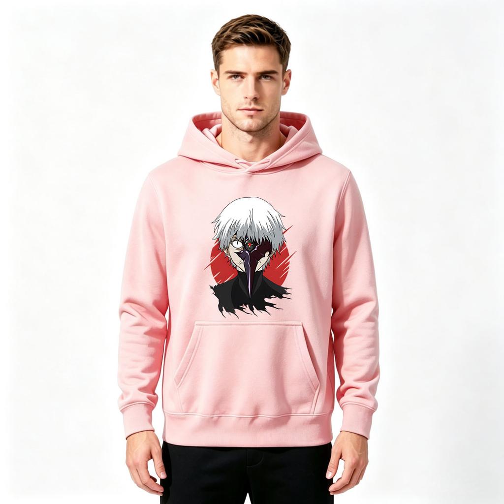 Herren Anime Print Pullover Hoodie Lässig Weißhaariger Ghul Charakter Langarm Sweatshirt