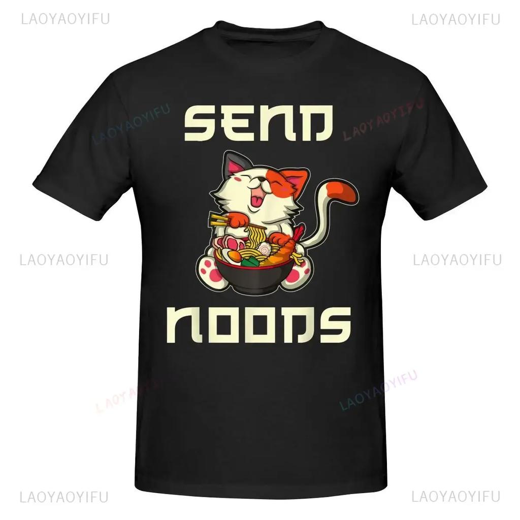 Kawaii Japan RaUnisex Cat Print Tshirt Animated Cat Love Round Cut Cotton Tshirt Harajuku Unisex Unisex Summer Streetwear O-neck Tops Unisex