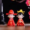 2Pcs Couple Statues Costume Desktop Chinese Style Festive Ancient Wedding Bridegroom Bride Figurines Home Decoration