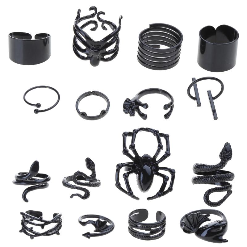 

16 шт./набор Кольца на фаланги для женщин Наборы штабелируемых колец Ретро Винтажные кольца на пальцы Кольцо в виде паука змеи для девочек-подростков Женщин Мужчин 1