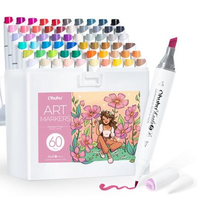 Ohuhu Illustration Marker Mini Brush Normal Slim and Twin Type Alcohol Professional Use for and Art Includes One Blender Kaala B Series 60-Color Set,
