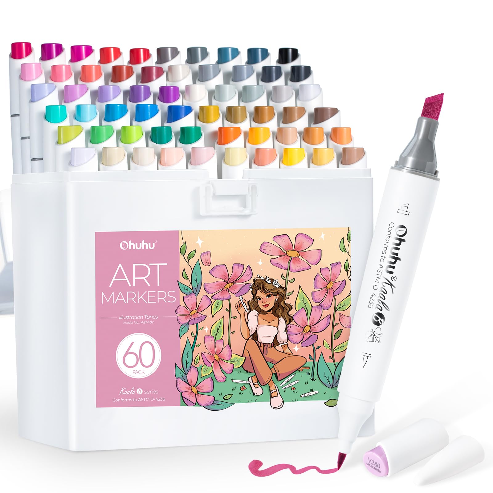 

Маркери для ілюстрації Ohuhu Mini Brush Звичайні Тонкі та Подвійний Тип Алкогольні Професійне Використання для та Мистецтва Включає Один Блендер Kaala Серія B Набір з 60 Кольорів,