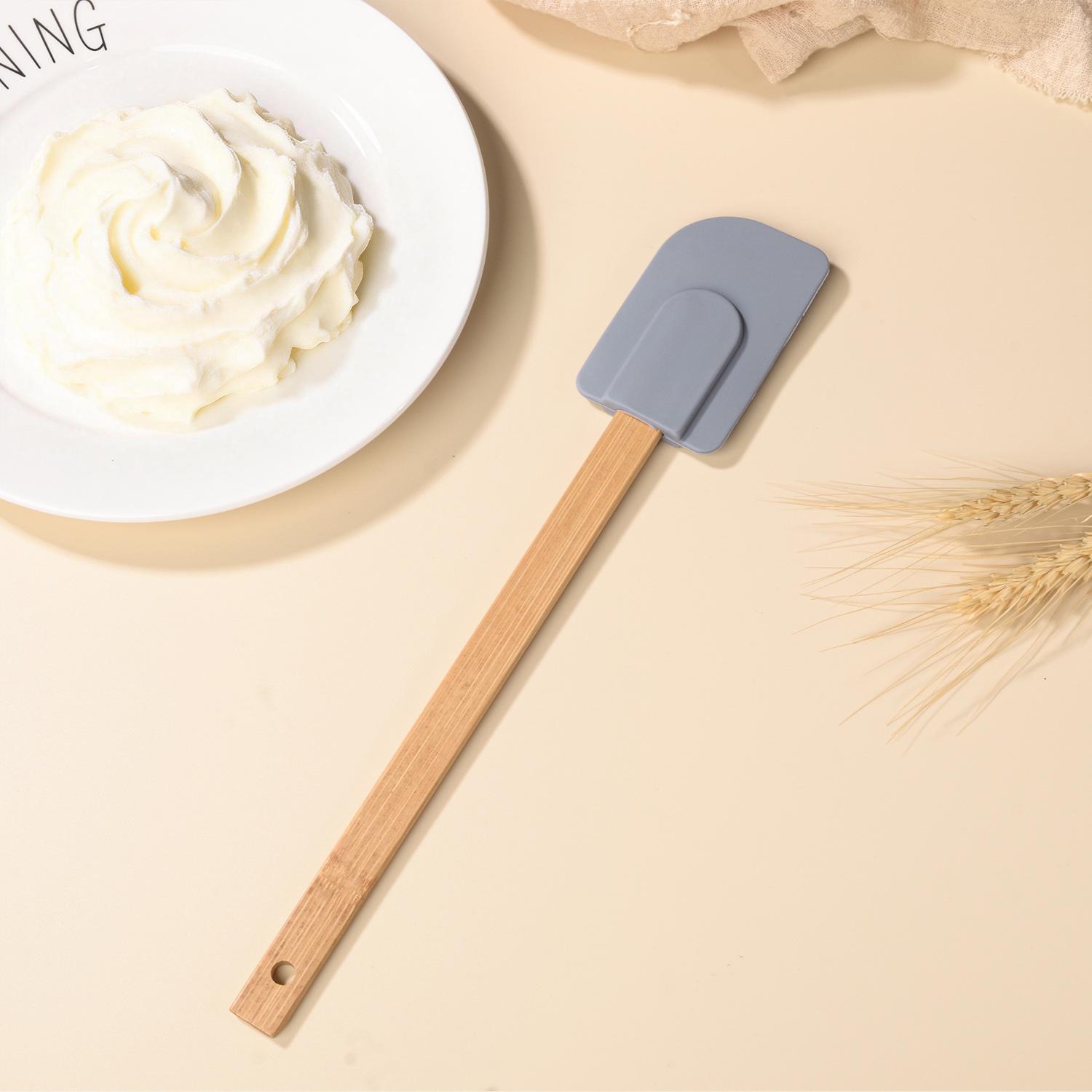 Silicone Baking Spatula with Bamboo Handle, Heat-Resistant Cake Scraper Baking Scraper серый