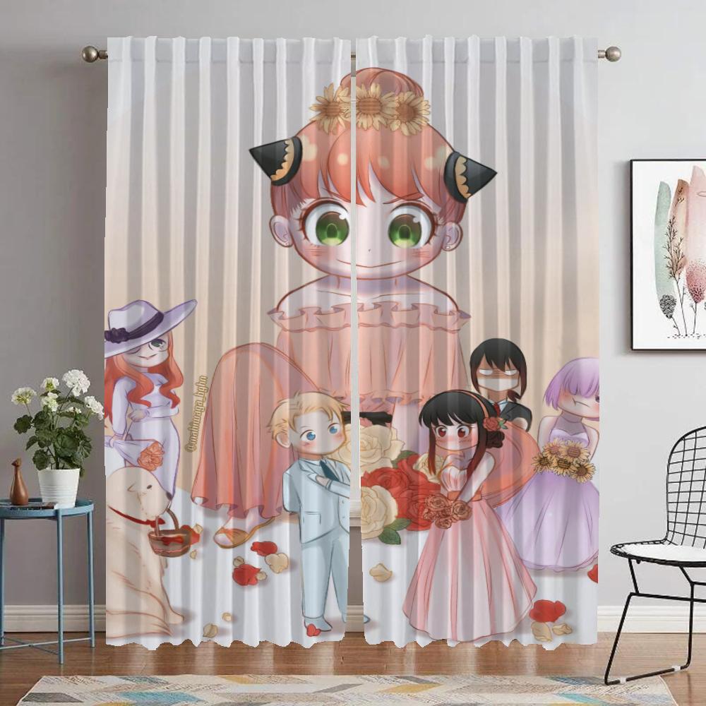 Spy X Family Curtains Child Room Tulle for Bedroom Living Room Curtain Home Interior Curtains 2 Pieces Shades Partition Kitchen
