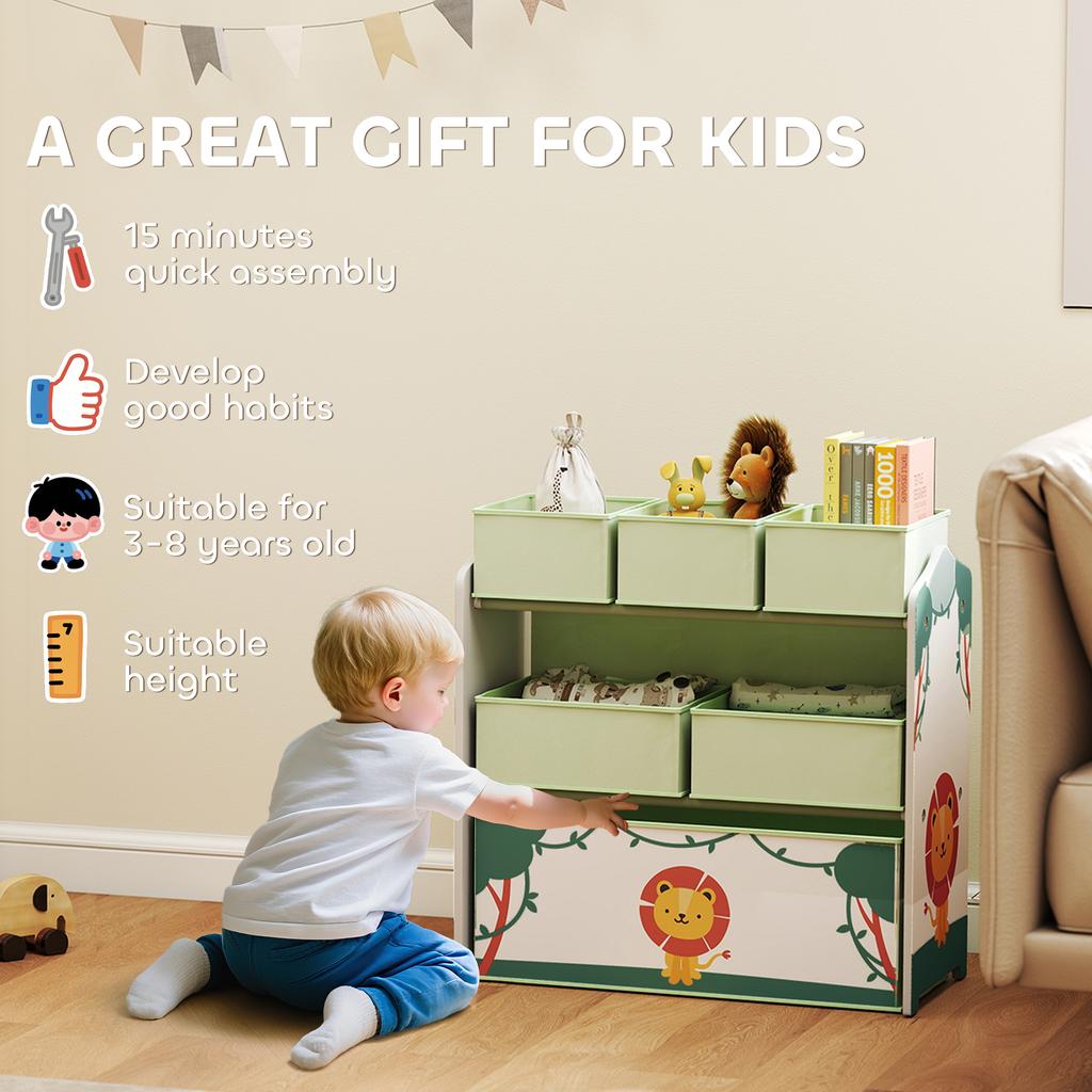 Spielzeug-Aufbewahrungseinheiten für Kinder, 3-stufiges Spielzeug-Organizer-Regal mit 6 herausnehmbaren Boxen für Kinder, Schlafzimmer, Spielzimmer, Grün