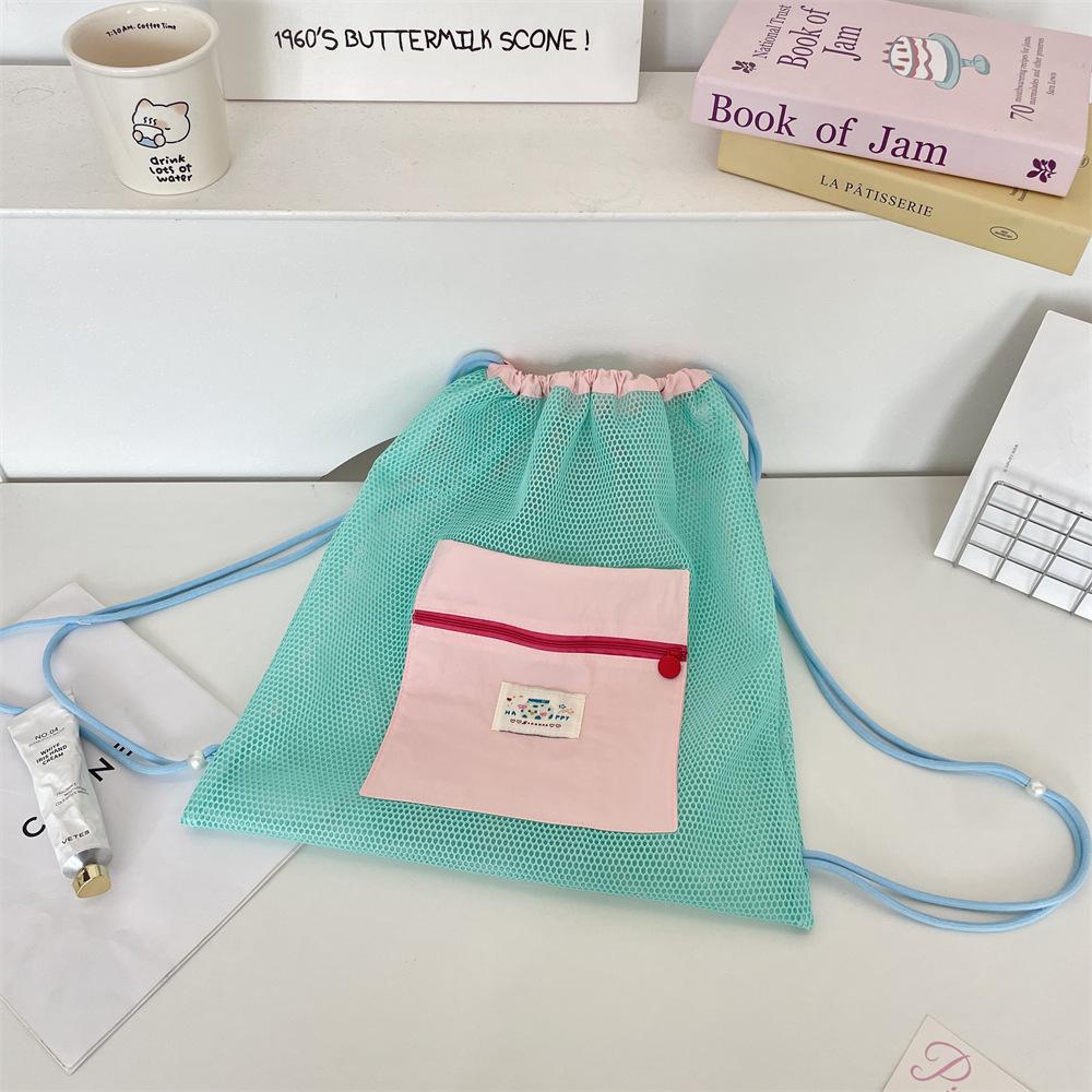 

5 рюкзак новый сетчатый контрастный цвет рюкзак на шнурке легкий полый маленький рюкзак студенческая школьная сумка зелёный