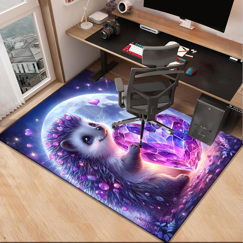 Sleepy Hedgehog Dreams Office Rug Chair Mat, Game Carpet, Suitable for Front Door, Bedroom, Living Room, Desk, Holiday Gift