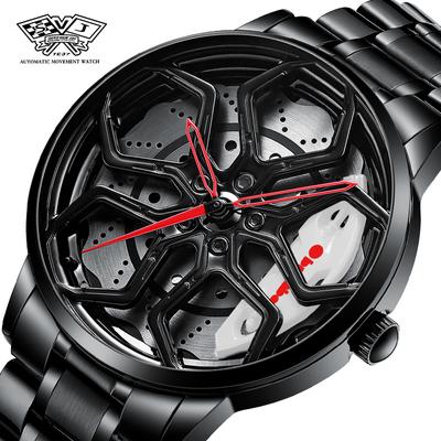 Orologio cavo tridimensionale con movimento importato SVJ, orologio con mozzo ruota modificato, tema auto da uomo