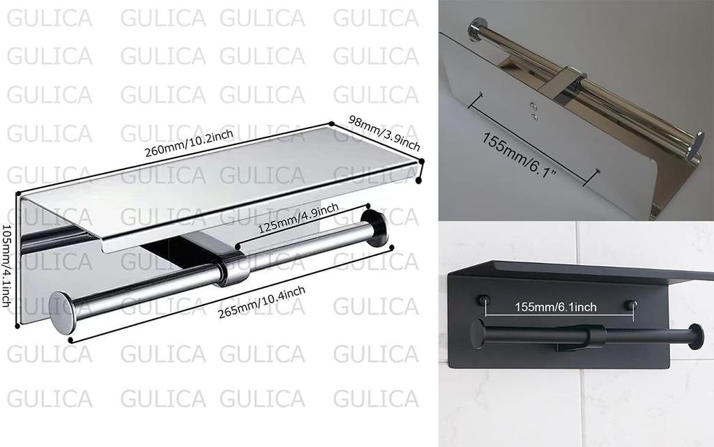 Antidrop Toilet Roll Holder, Double Roll Toilet Paper Holder with Phone Shelf, 8K Mirror SUS304 Stainless Steel, Wall Mounted