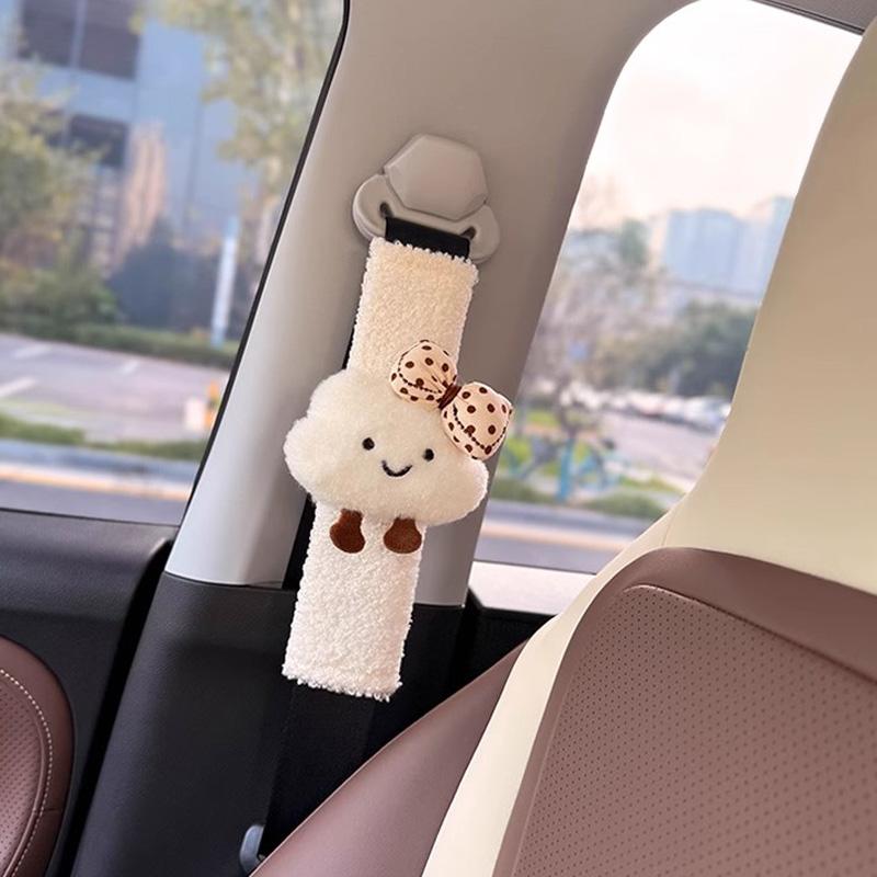 Cute Cartoon Bow Cloud Car Seat Belt Cover Imitation wool Plush Seatbelt Shoulder Pad Protector Auto Neck Support Cushion